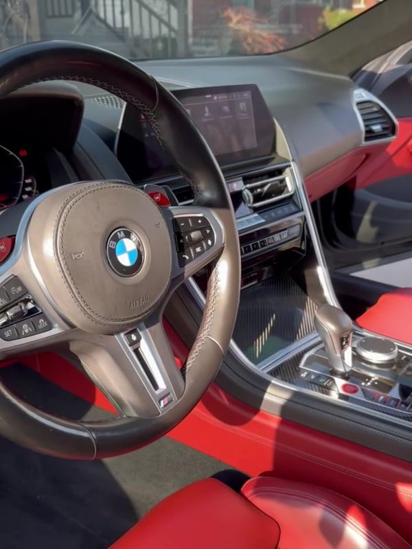 BMW M interior with red leather, detailed