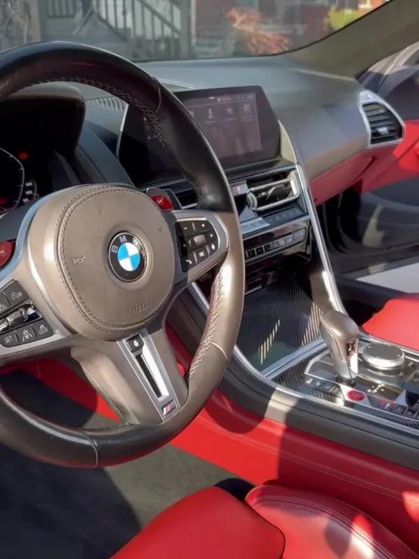 BMW M interior with red leather, detailed